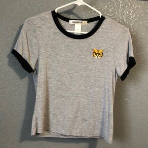 Soft Grey Tee with Cat Decal